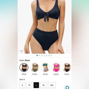 NWT Younique front tying top bikini with high waist bottoms size Large